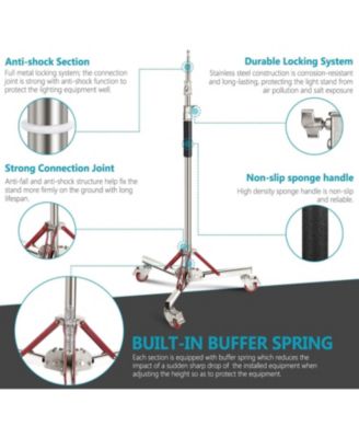 Heavy Duty Light Stand with Casters, Adjustable Tripod Stand with 100% Stainless Steel, Photography Wheeled Base Stand for Studio Softbox, Monolight, Reflector, Max Height: 10ft/305cm