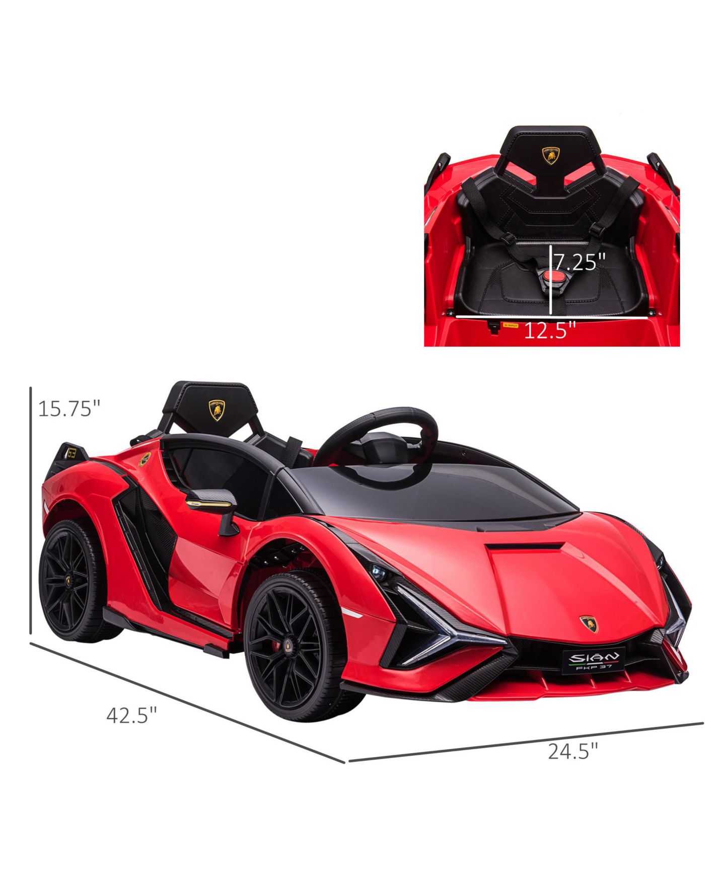 Детская игрушка Aosom 12V Lamborghini Sian Remote Control Ride-On Car, цвет: Красный — фото 2