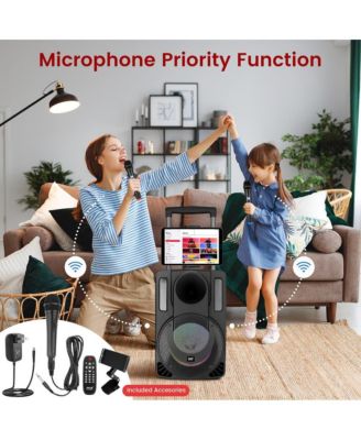 10   Portable PA Speaker System - Wireless BT Streaming PA & Karaoke Party Audio Speaker, Two Wireless Mic, Wired Microphone, Tablet Stand, Flashing Party Lights, MP3/USB//FM Radio - PHPWA10TB