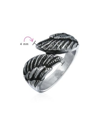 Stainless Steel Angel Wing Band Ring Biker Jewelry Oxidized
