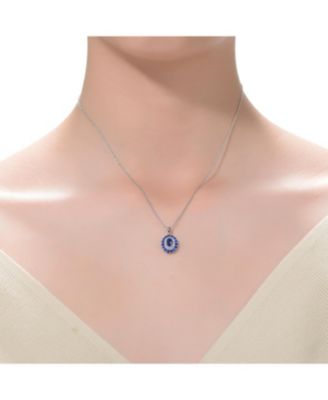 Long Lasting Sterling Silver with White Gold Plated and Cubic Zirconia Oval Pendant Necklace