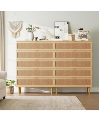 5 Drawer Dresser for Bedroom, Rattan Chest of Drawers with Deep Drawers