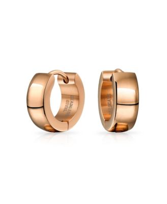 Simple Basic Polished Round Huggies Mini Hoop Earrings Rose Gold Stainless Steel