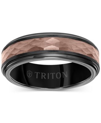 Men's Two-Tone Espresso Faceted Texture Wedding Band in Brown & Black Tungsten Carbide