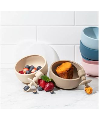 Toddler Feeding Set, Silicone Bib, Bowl & Spoons for Self-Feeding First Stage Essentials – Gum Friendly, BPA-Free, Easy to Clean & Safe for Babies, Pink