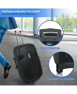 1600W 15" with 2 UHF mics, USB/SD/FM, audio recording, and rechargeable battery Bluetooth PA Speaker.