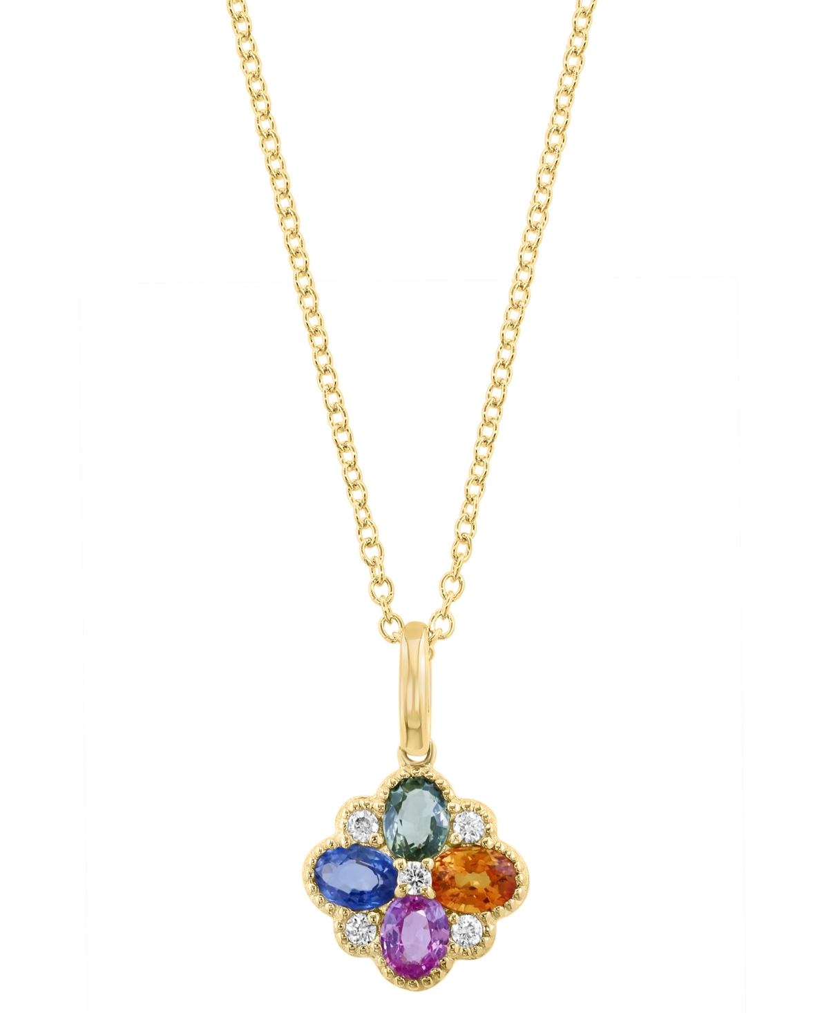 EFFY COLLECTION EFFY MULTI-SAPPHIRE (7/8 CT. T.W.) & DIAMOND (1/10 CT. T.W.) FLOWER 18" PENDANT NECKLACE IN 14K GOLD 