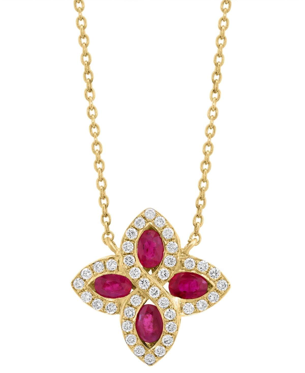 Effy Collection Effy Ruby (7/8 Ct. T.w.) & Diamond (1/4 Ct. T.w.) Flower 18" Pendant Necklace In 14k Gold In Gold