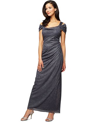Cold-Shoulder Draped Metallic Gown