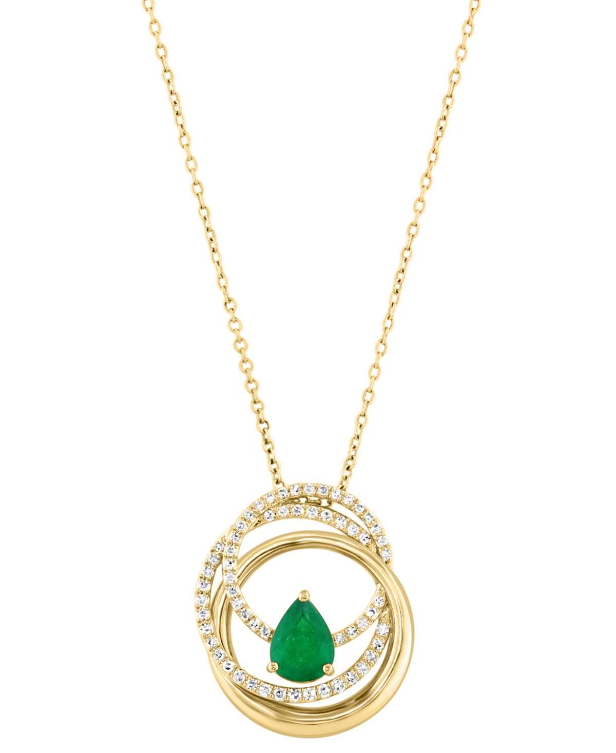 EFFY COLLECTION EFFY EMERALD (1/2 CT. T.W.) & DIAMOND (1/5 CT. T.W.) INTERLOCKING CIRCLES 18" PENDANT NECKLACE IN 14 
