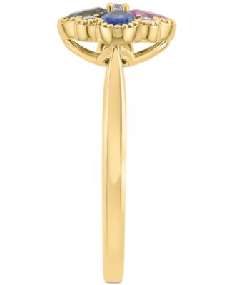 EFFY&reg; Multi-Sapphire (7/8 ct. t.w.) & Diamond (1/20 ct. t.w.) Flower Ring in 14k Gold