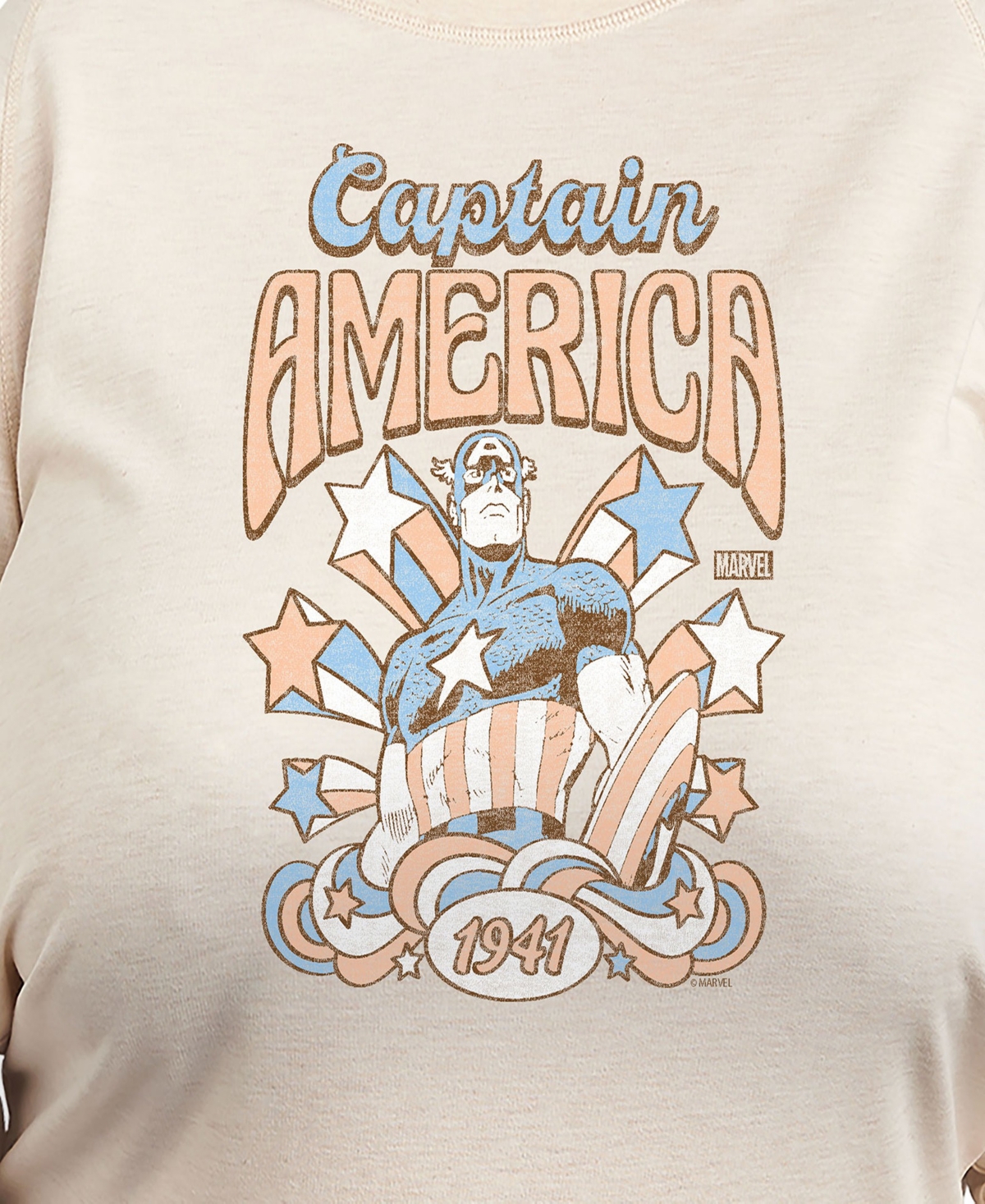 Hybrid Apparel Plus Size Captain America Graphic Pullover T-shirt In Beige,khaki