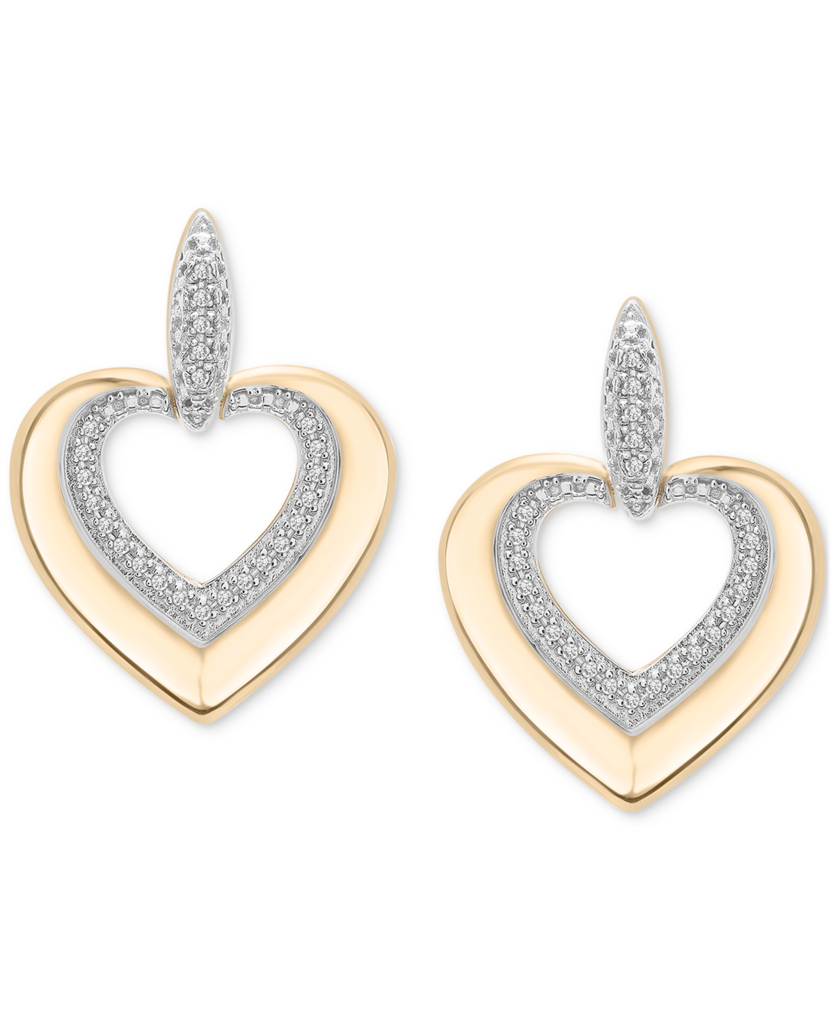 Macy's 2-pc. Set Diamond Heart Pendant Necklace & Matching Drop Earrings (1/5 Ct. T.w.) In 14k Gold-plated In Gold-plated Sterling Silver