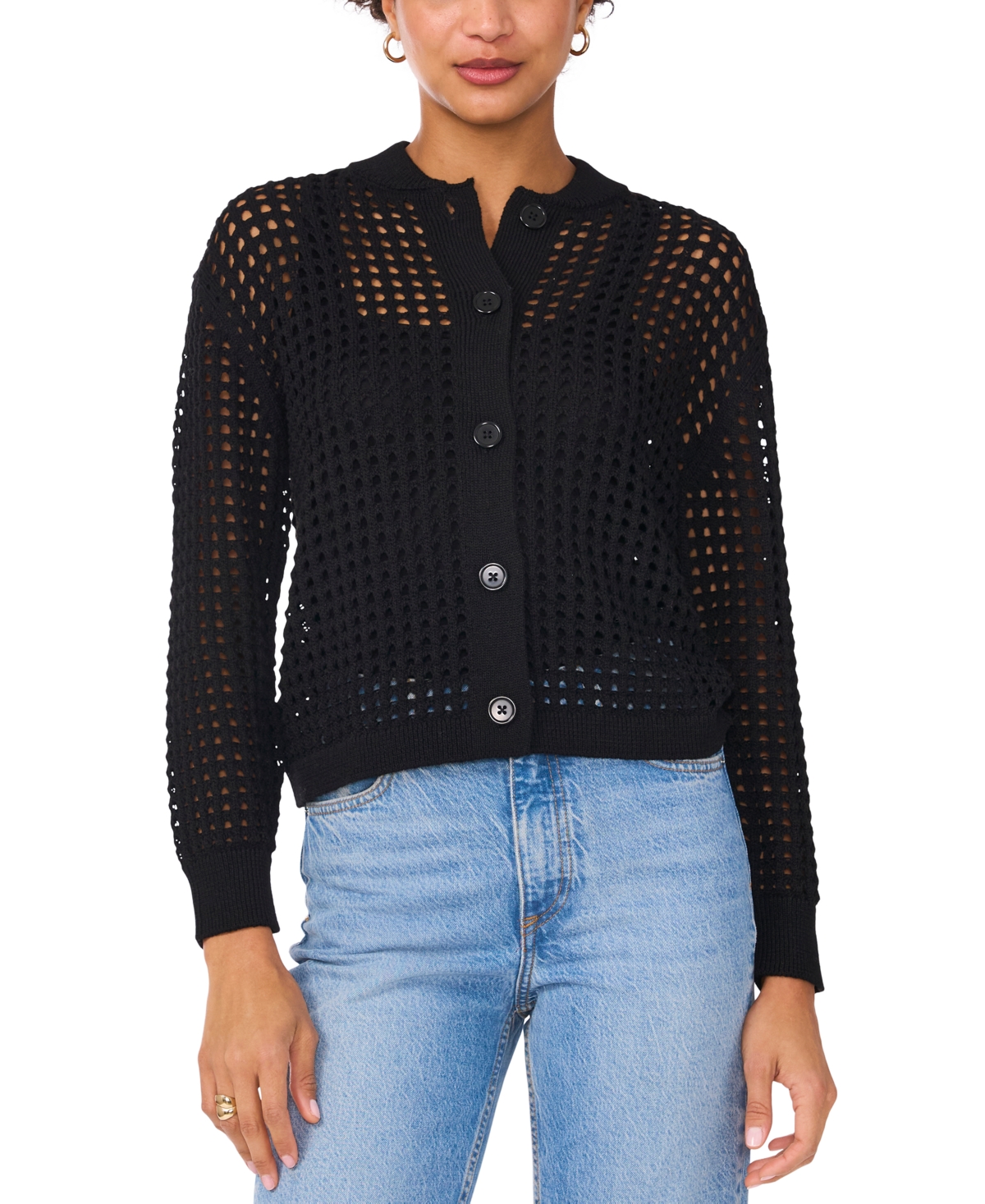 VINCE CAMUTO WOMEN'S TEXTURED MESH BUTTON BOMBER JACKET 
