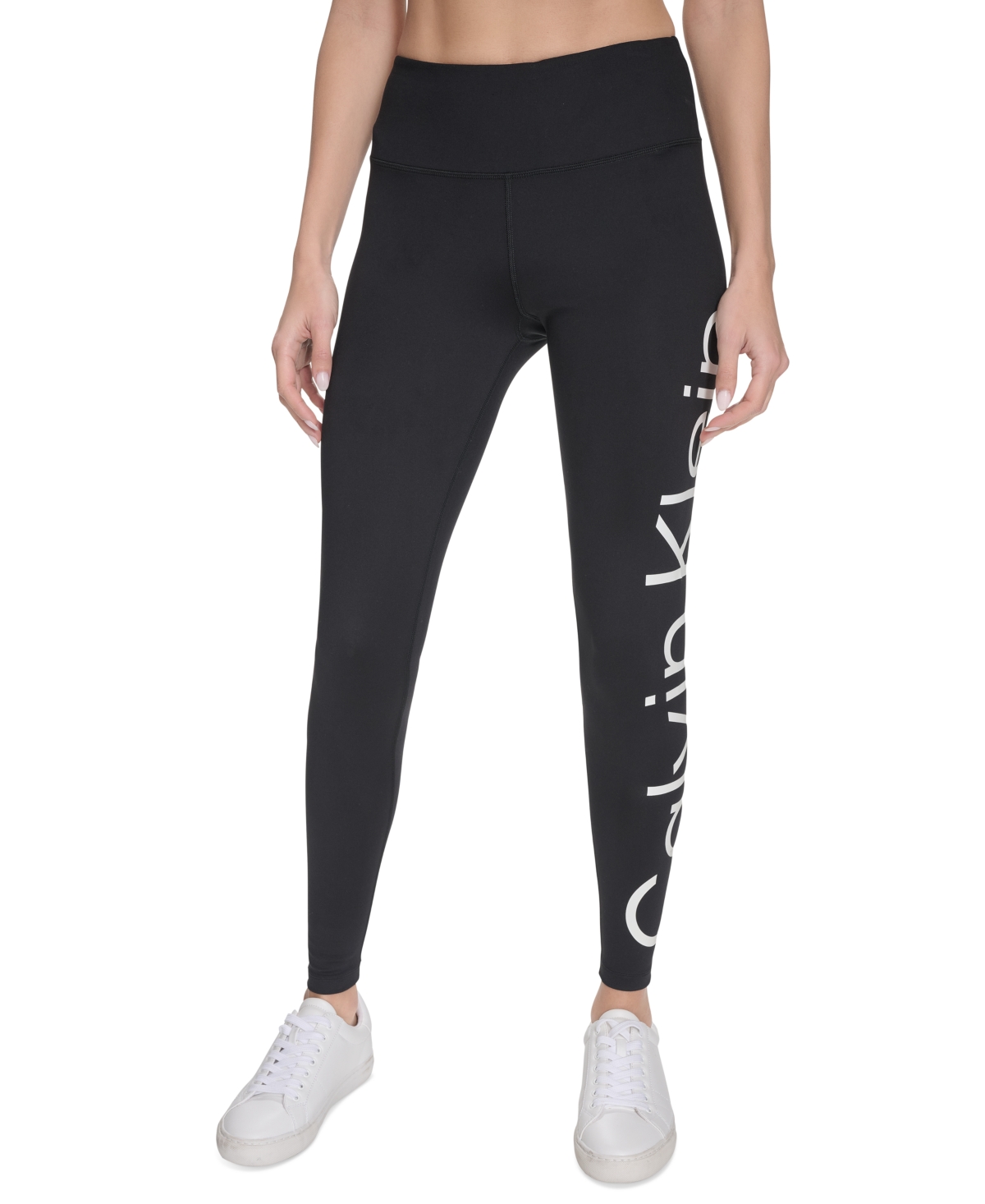 Shop Calvin Klein Women's Active High-waist Jumbo-logo Full-length Leggings In Black,white