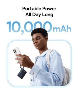 Power Bank, Picogo 10000mAh 45W 3-Output Portable Charger with Built-in USB-C Cable, White