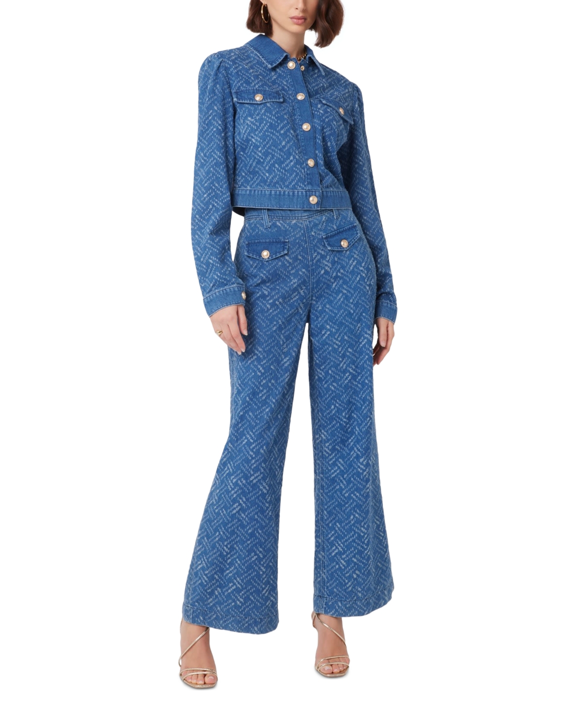 Women's Dakota Patch Wide-Leg Textured-Pattern Jeans - Tokyo Laser