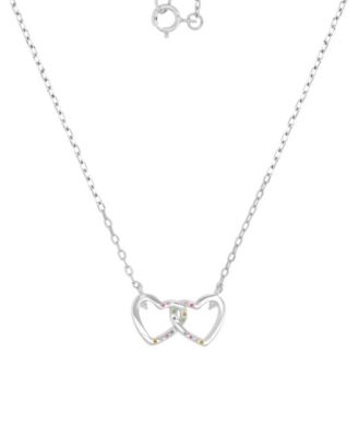 Multicolor Cubic Zirconia Interlocking Hearts Pendant Necklace in Sterling Silver 18"