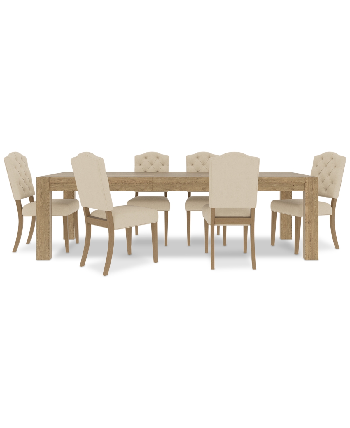 Macy's 7pc Dining Set (davie Rectangular Table & 6 Jesilyn Chairs) In Ivory