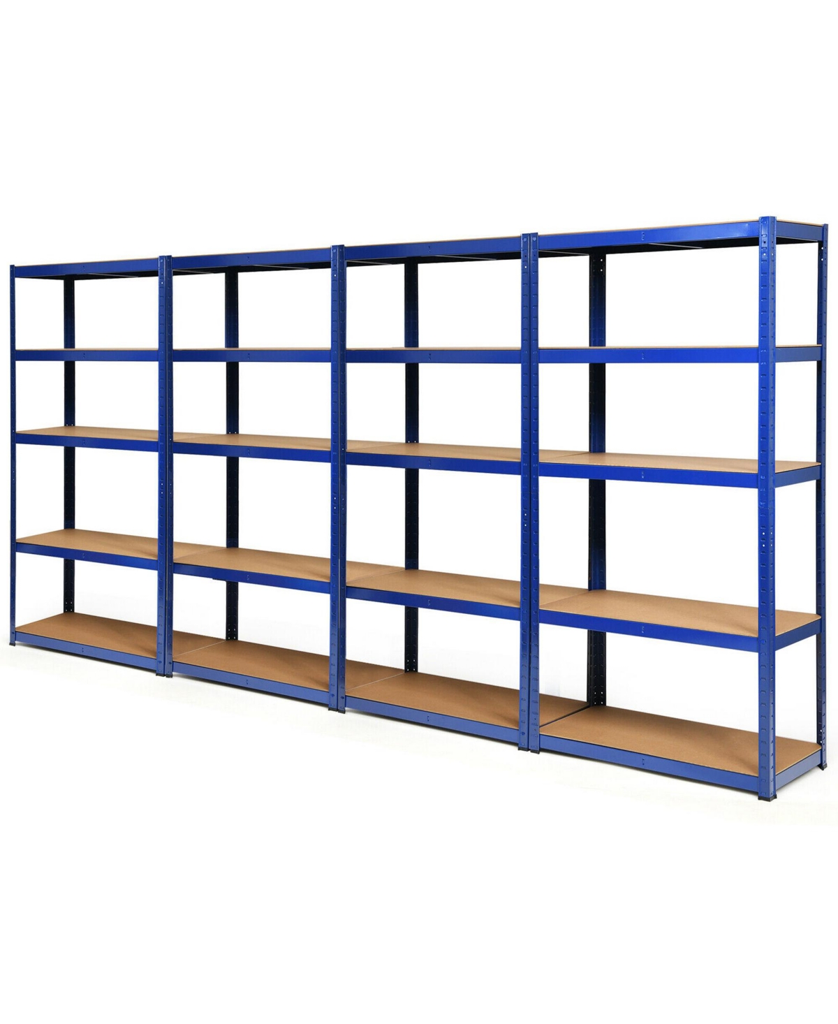 4PCS 72'' Metal 5-Tier Garage Storage Rack Shelf Adjustable Freestanding - Blue+natural