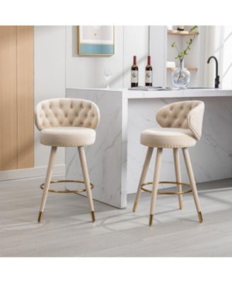 360° Swivel Tall Counter Height Stools Set of 2 with Solid Wood Legs for Kitchen Island -The Pop Home