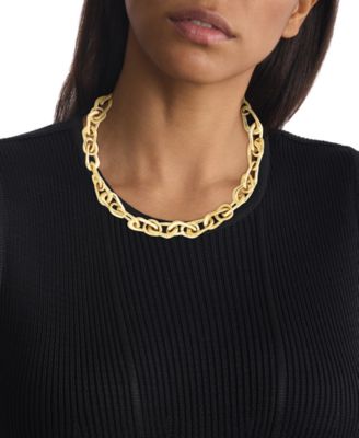 Gold-Tone Stainless Steel CK Statement Link Collar Necklace, 14" + 2" extender