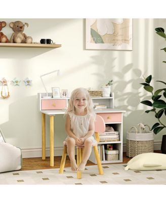 Kids Desk and Chair Set w/ Storage, for Girls Boys 3-8 Years,