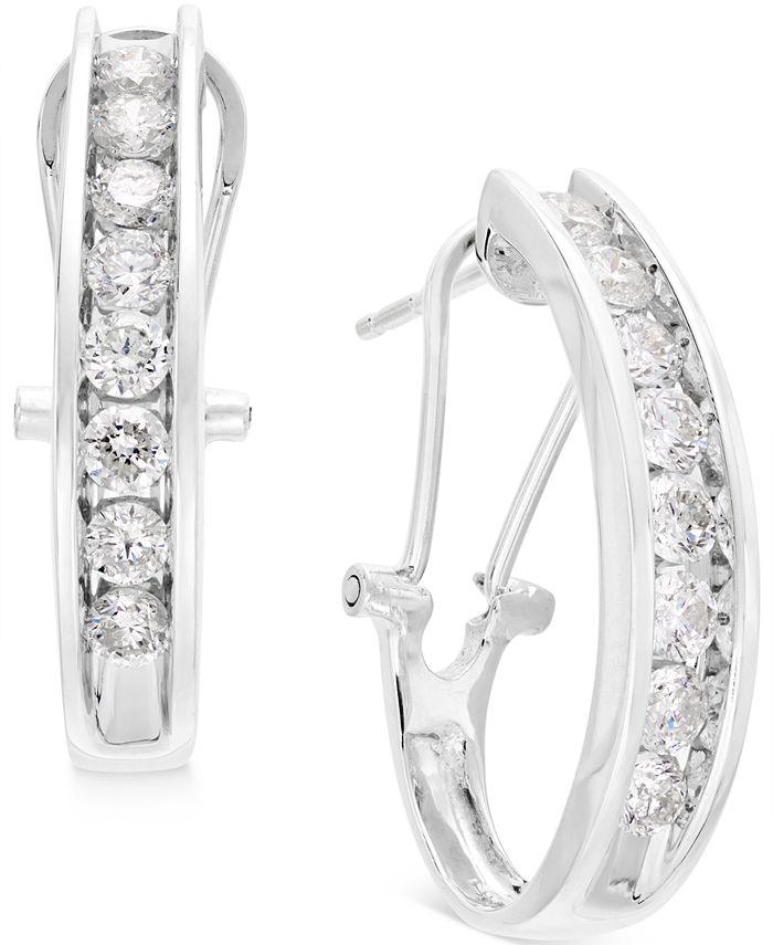 Macy's Diamond J Hoop Earrings (1 ct. t.w.) in 10k White or Yellow Gold ...