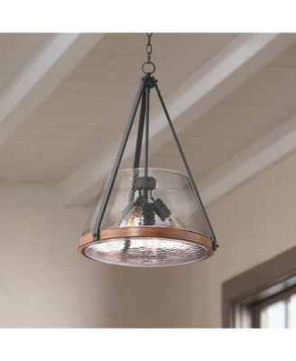 Black Wood Finish 4-Light Farmhouse Pendant with Glass Bowl Shade