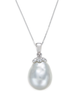 image of Cultured South Sea Baroque Pearl (11mm) and Diamond Accent Pendant Necklace in 14k White Gold