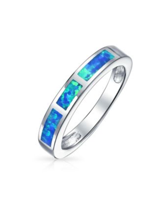 Geometric Eternity Blue Opal Inlay Stackable Band Silver Ring