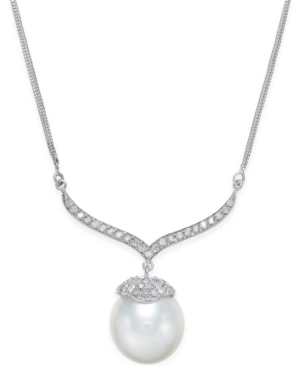 image of Cultured South Sea Pearl (12mm) and Diamond (3/8 ct. t.w.) Pendant Necklace in 14k White Gold