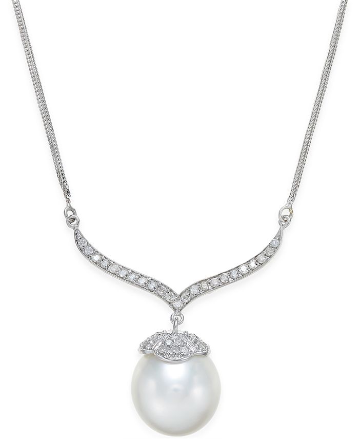 Macy's Cultured South Sea Pearl (12mm) and Diamond (3/8 ct. t.w ...