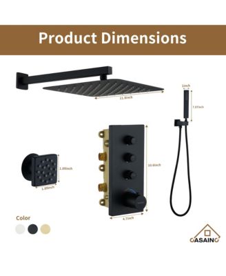 Wall Mount Thermostatic Shower System with 3 Functions and Body Jets