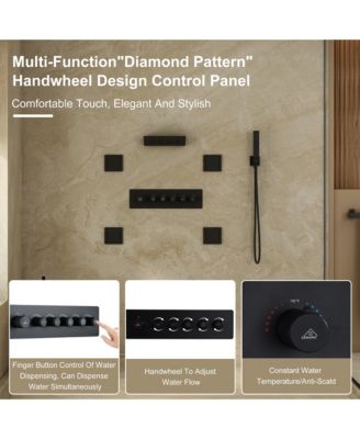 5-Function Flush Mount Thermostatic Shower System With Neck Massage Spout and 4 Body Jets