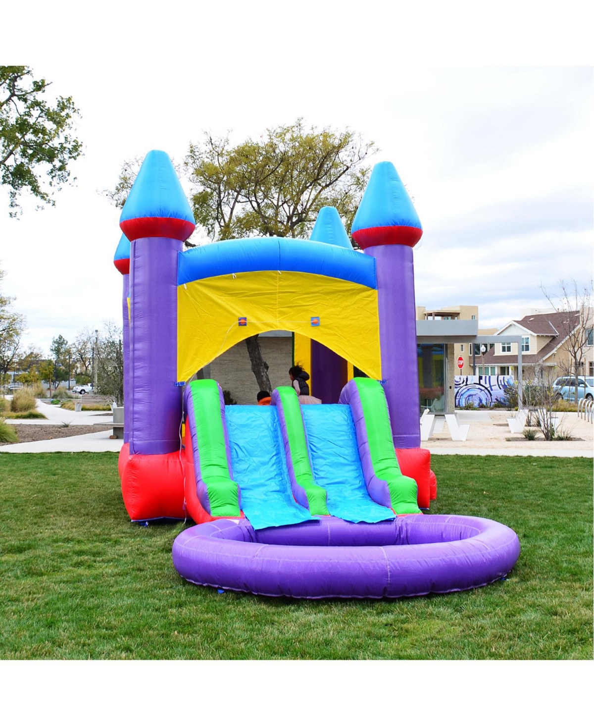 HeroKiddo Jelly Bean Castle Bounce House & Water Slide Combo with Detachable Pool (No Blower Included), Commercial Grade Inflatable
