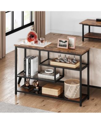 Console Table, 4-Tier Sofa Tables Narrow Entryway Table with Glass Shelf and Metal Frame, 39.4" Behind Couch Table Industrial Hallway Table for Living Room, Foyer, Bedroom