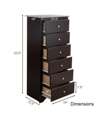 6-Drawer Tall Wooden Dresser Chest – Vertical Storage Cabinet for Bedroom, Closet, or Entryway Organization