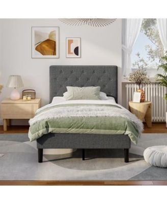 Modern Tufted Upholstered Platform Bed – Elegant Headboard & Durable Slat Support for All Mattresses