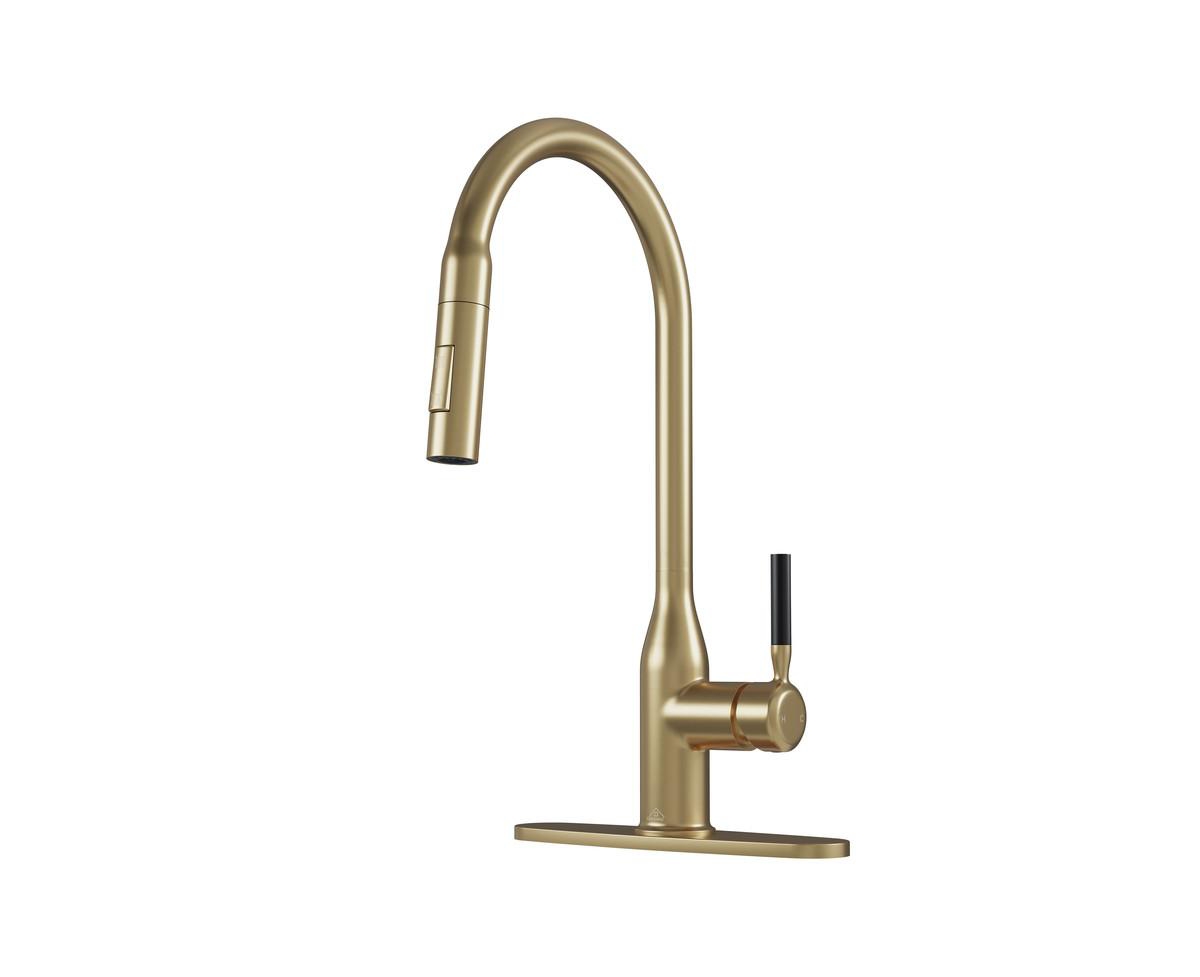 Single-Handle Pull-Down Kitchen Faucet Single Hole Faucet with Deck Plate - Brushed gold