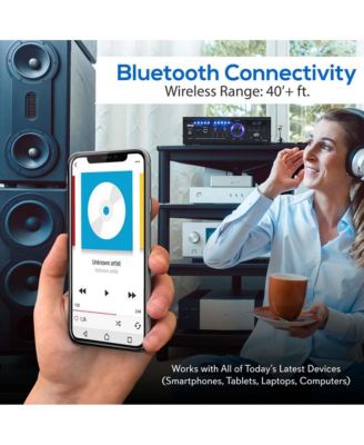 Audio Speaker Power Amplifier System - 2x120W Digital Amp with Headphone Jack, MP3/USB/SD/MMC Card Reader, FM Radio, Bluetooth Receiver, AUX & CD Inputs, Blue LED Display