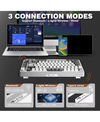 B75 PRO Wireless Mechanical Keyboard,75% Gaming Keyboard Gasket Hot Swap Custom Keyboard with Knob,Pre-lubed Switches RGB,Bluetooth/Type-C/2.4G Creamy Keyboard Cocoa Cream V2 Switch