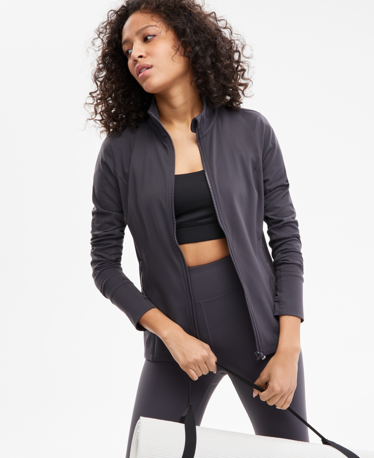 Id Ideology Women's Soft Full-zip Jacket, Exclusively At Macy's In Deep Charcoal