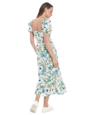 Women's Floral-Print Puff-Sleeve Midi Dress