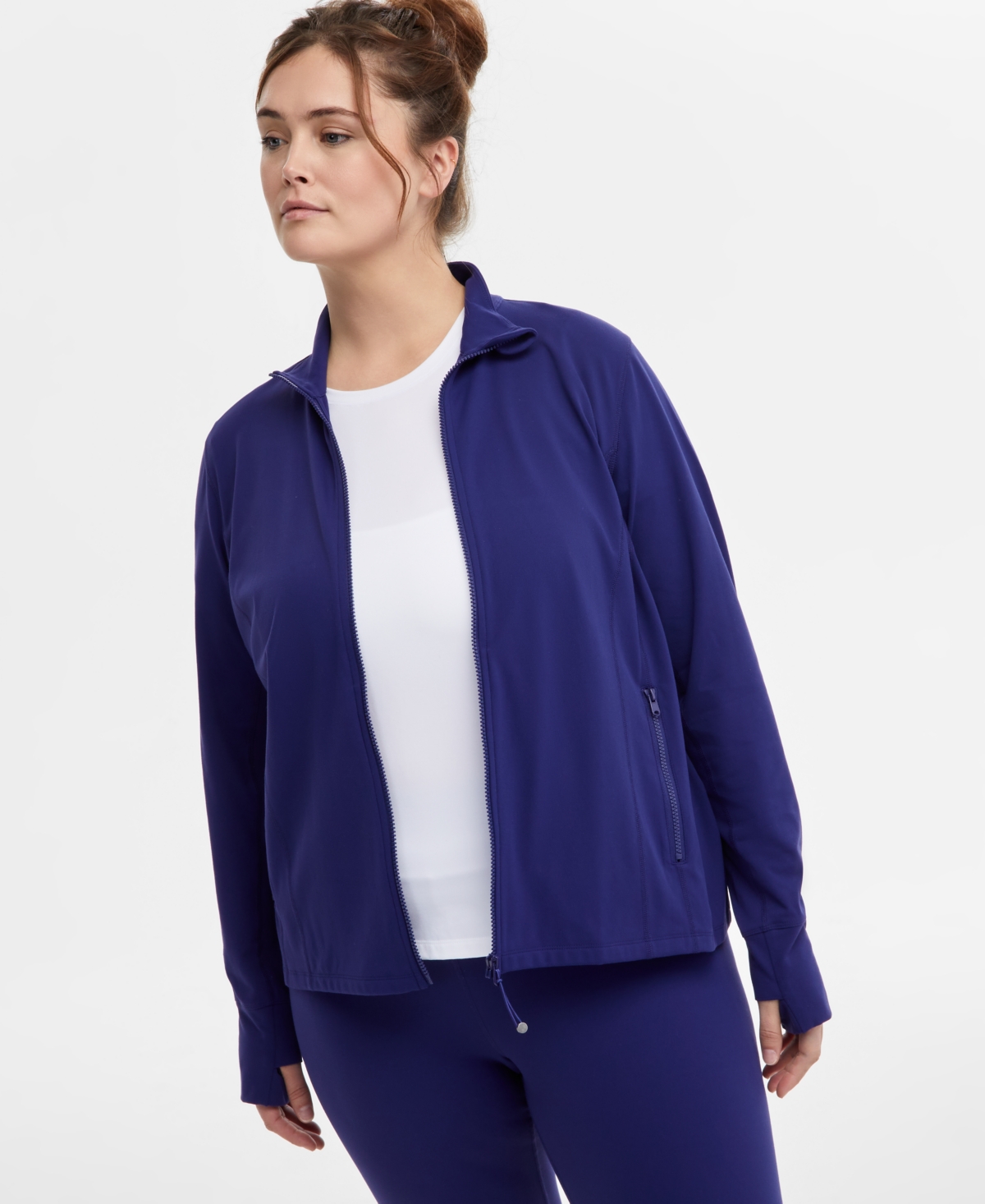 Id Ideology Plus Size Soft Flex Solid Full-zip Jacket, Created For Macy's In Tartan Blue