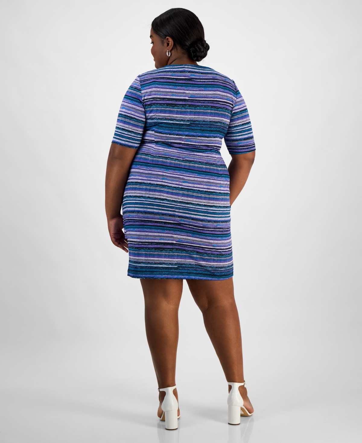 Connected Plus Size Printed Elbow-sleeve Sheath Dress In Pck