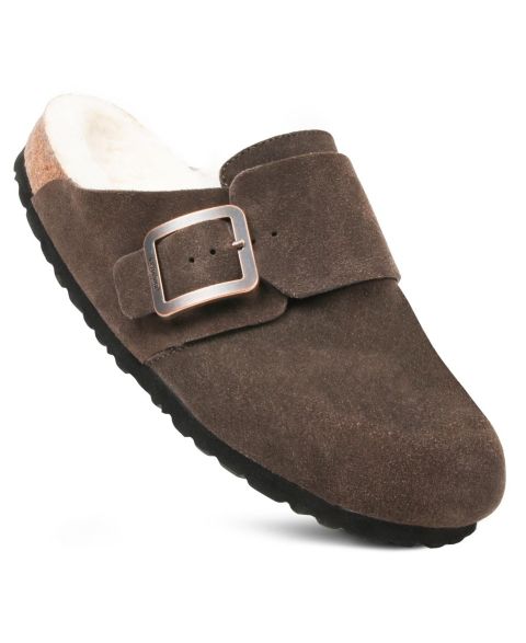 Женские сабо Aerothotic Atlas lambskin Genuine Leather Sherpa Lined Clogs for Women with Arch Support, цвет: Тёмный коричневый