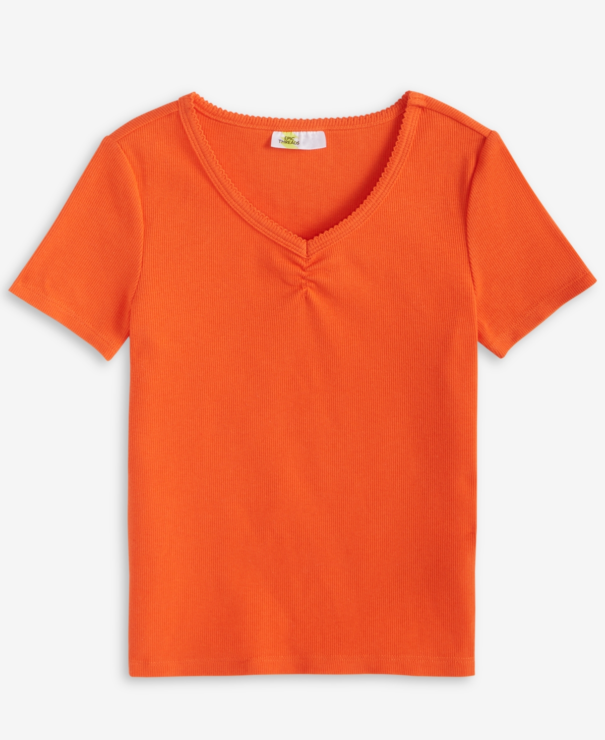 Epic Threads Kid Girl Ruched V-neck Top, Exclusively At Macy's In Mandarin R
