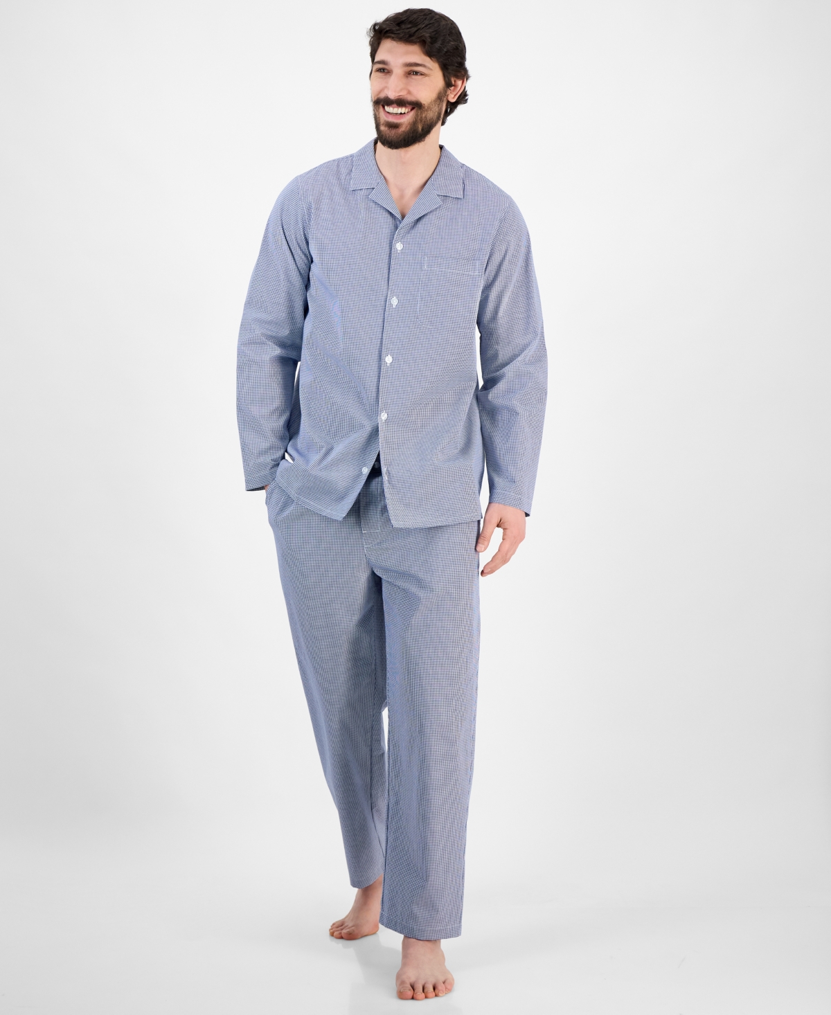 Men's Gingham Pajama Set, Exclusively at Macy's - Navy Combo