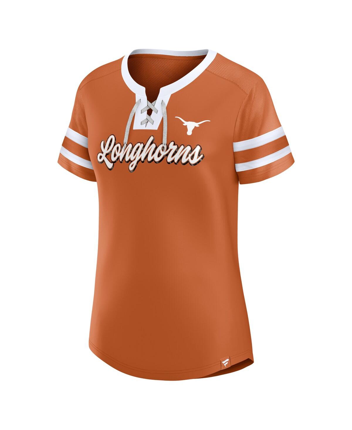 Fanatics Women's Texas Orange Texas Longhorns Iconic Athena Lace-up T-shirt In Burnt Orange